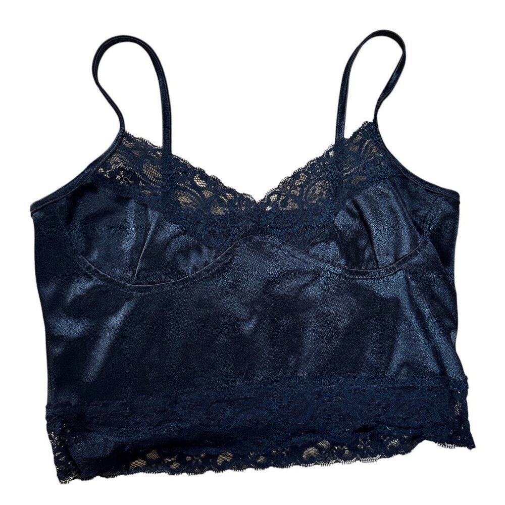 SHEIN Silky Black Lace Bra Crop Corset Style Top Size Small Satiny